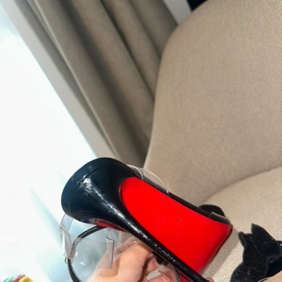 Christian Louboutin Black Patent Clear-Strap Bow Stilettos with Red Sole - Picture 4 of 4